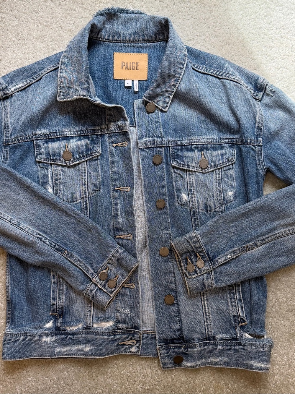 PAIGE Denim Jacket with Pink Sequin Rose and Black Leaf Detail - Picture 2 of 7